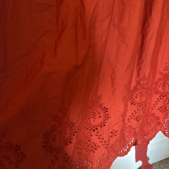 NWT Moon River Tiered Shirred Back Tie Cut-Out Eyelet Midi Dress Brick Size L - Picture 6 of 12